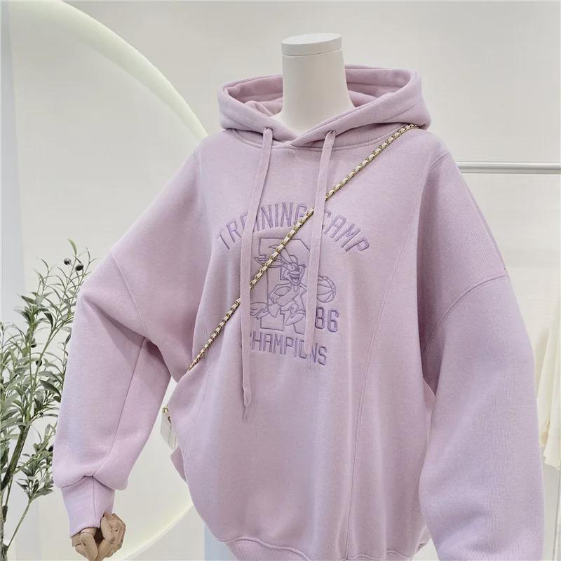 Embroidered Flower Velvet Hooded Sweater - Women's Autumn/Winter Cartoon Anime Design
