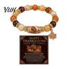 Gratitude Holiday Jewelry Thanksgiving Bracelet for Women, Beaded with Elastic Fit Maple Leaf Charm, Stretch Fall Harvest
