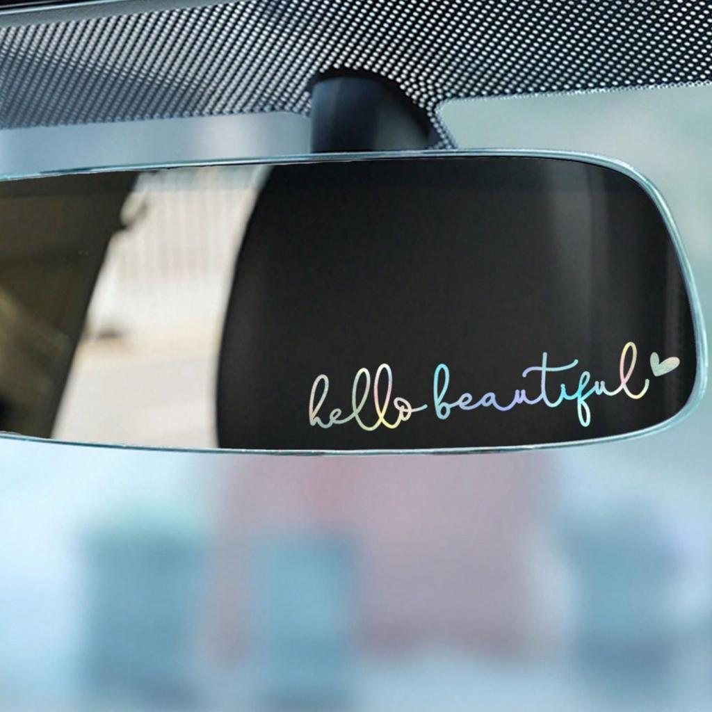3X Hello Beautiful Rearview Mirror Decal, Vanity Mirror Stickers, Rear View Mirror Sticker, Car Mirror Stickers, Rear View Mirror Decor