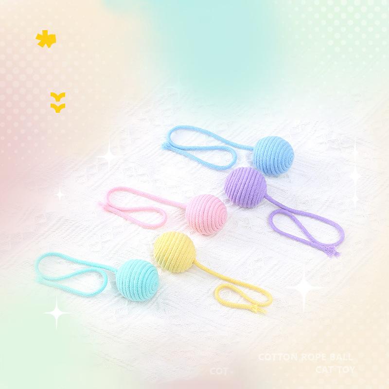 Bite Resistant Cat Cotton Rope Ball Colorful Sounding Cat Scratch Catch Toys Wear Resistant Cat Teaser Ball Pet Supplies