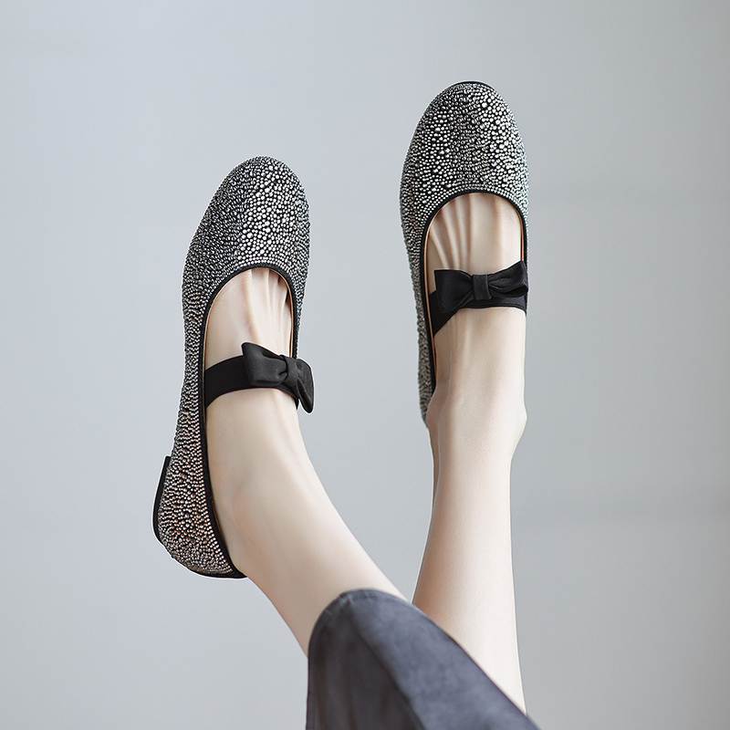 Krazing Pot crystal beading Fashion Spring Size 42 41 Low Heels Women round Toe Shoes Ballet Dance Shallow Flats