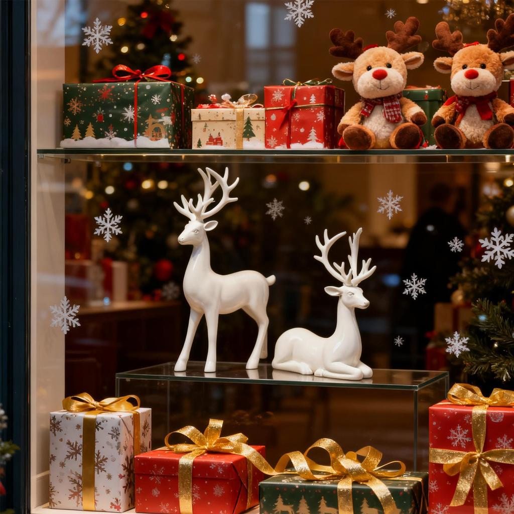 Reindeer Tabletop Decor 2 Pieces Festive Decoration Christmas Deer Sculpture Desk Elk Sculpture For Living Room Bedroom Holiday