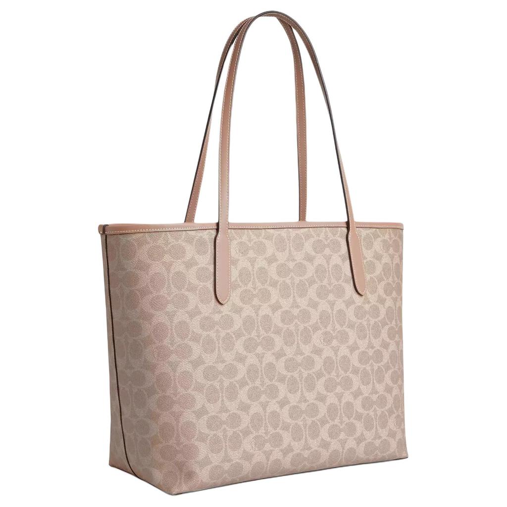 Coach City 33 Classic Monogram Button Closure Tote Bag Shopping Bag Handbag Synthetic Leather Shoulder Bag Large Female Taupe