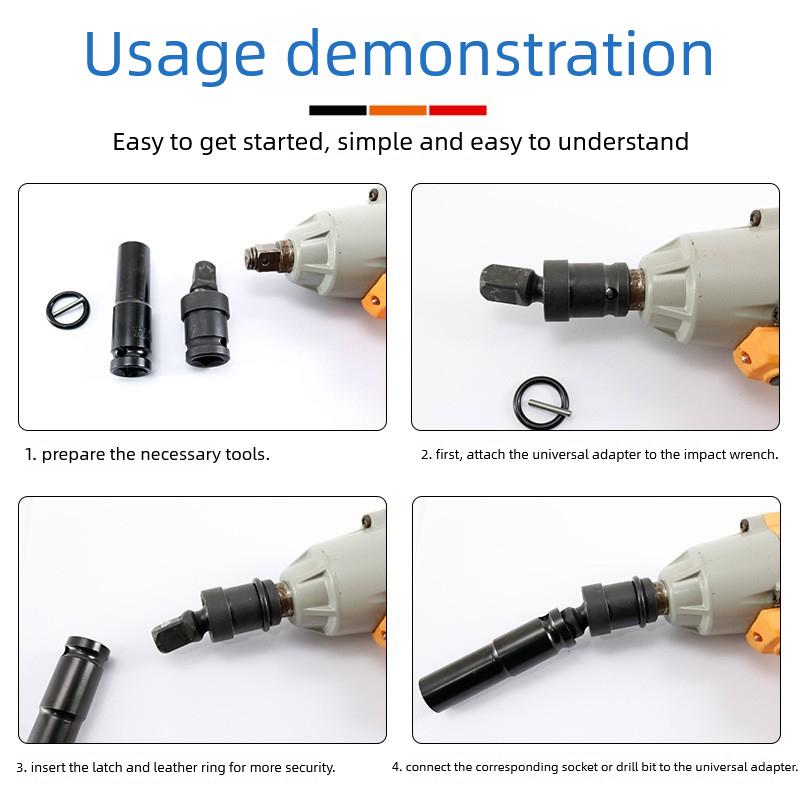 360° Swivel Knuckle Joint Air Impact Socket Adapter 1/2" 3/8" 1/4" Wobble Retractable for Pneumatic Wrench