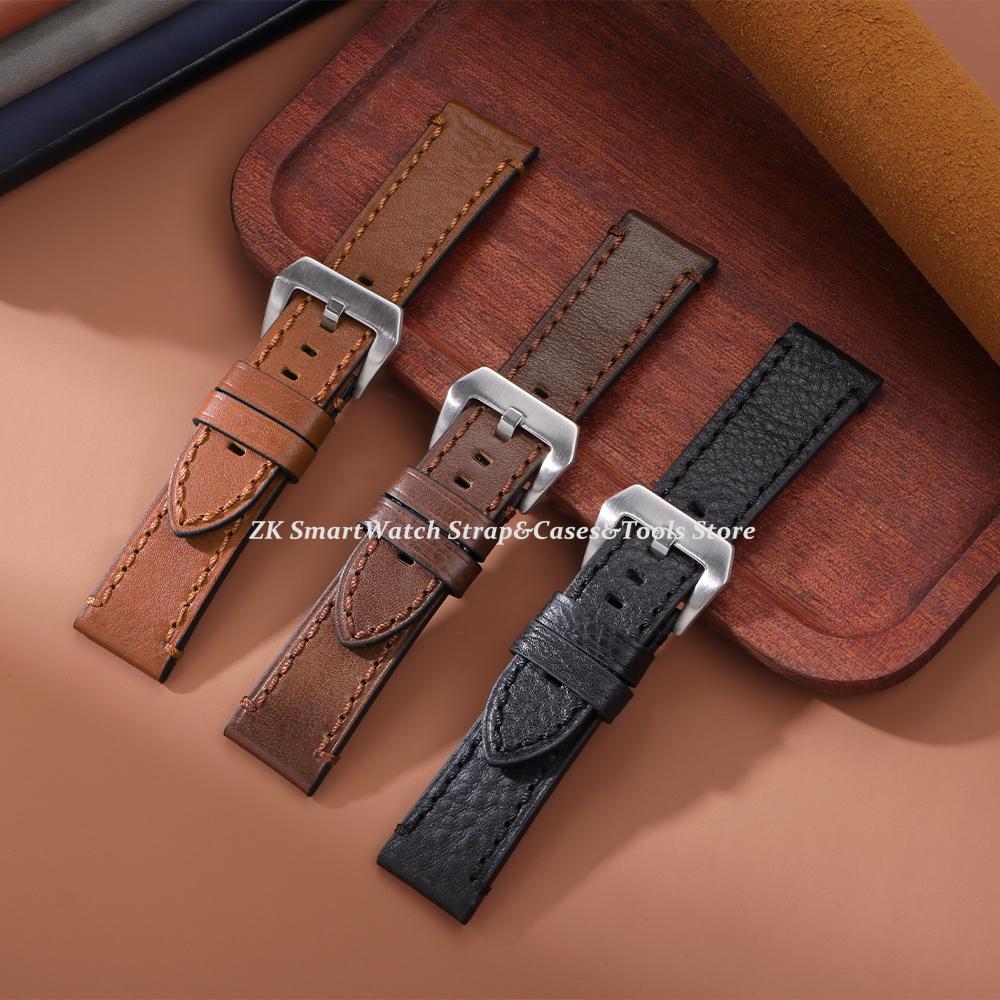 Genuine Leather Watch Band Bracelet 20mm 22mm 24mm Cowhide Vintage Watchband Deployment Clasp For Samsung Galaxy Watch 3/4 Strap