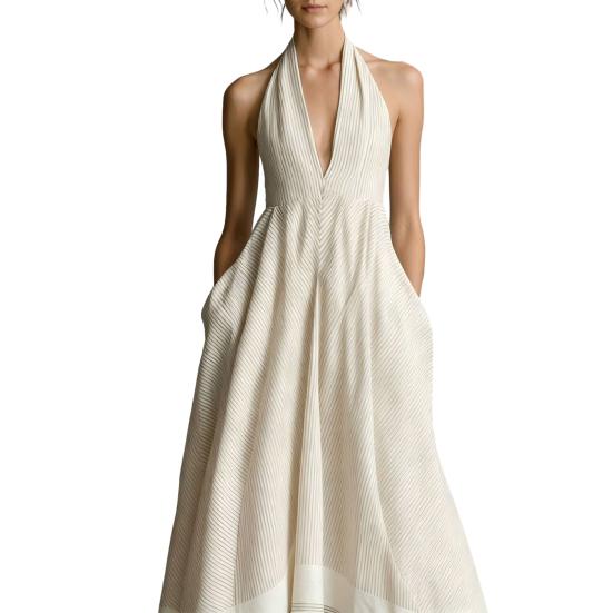 Summer Maxi Dress for V Neck A Women Sleeveless Halter Line Long Dress S