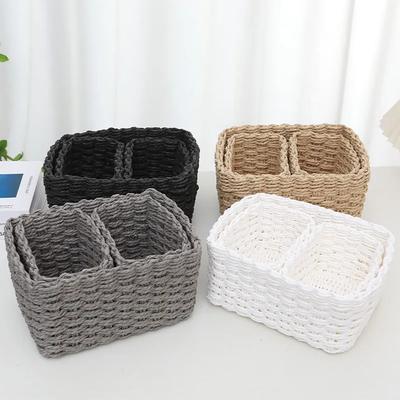 3pcs Handmade Straw Woven Soft Round Paper Rope Storage Basket for Organizing Decorative Storage Bins Office Storage Box