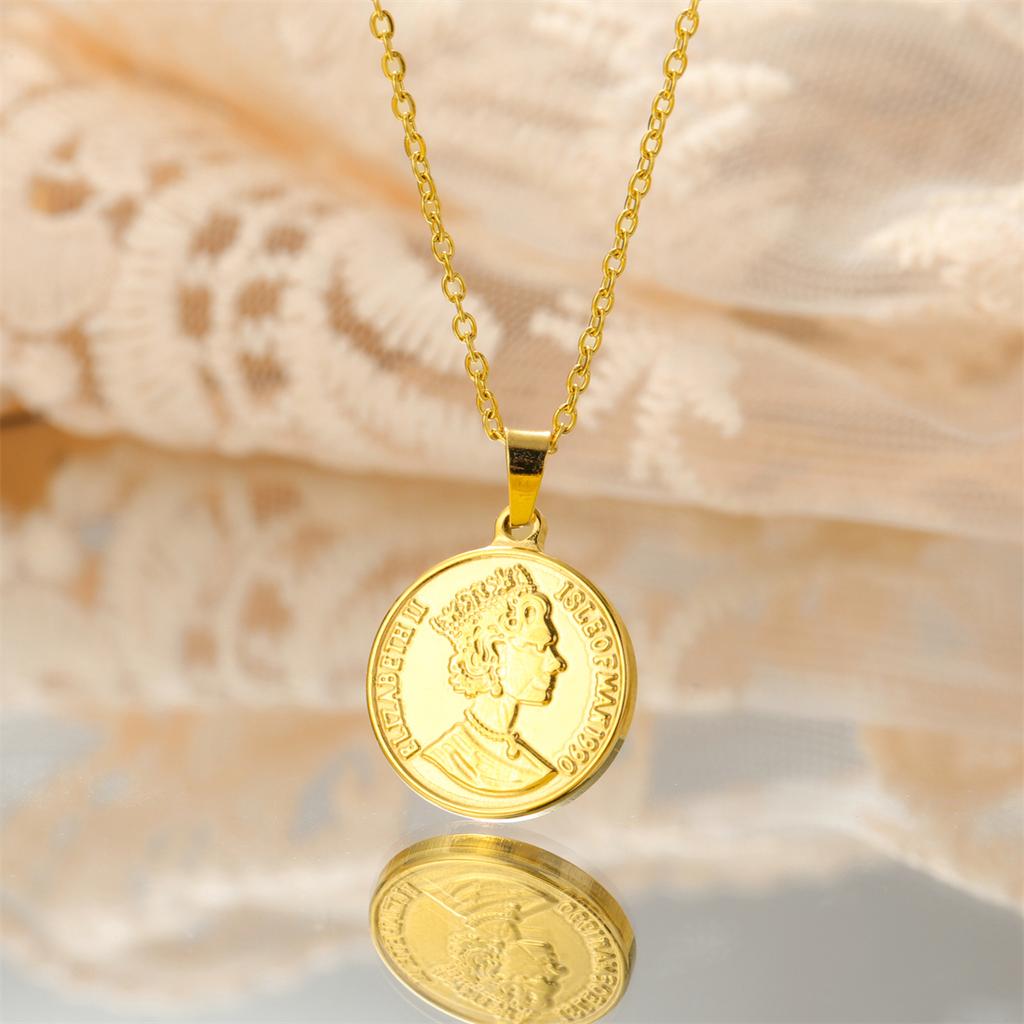 Double Sided Elizabeth Pendant Necklace Stainless Steel Charm Round Lettering Necklaces Women Girl Fashion Jewelry Gifts