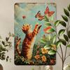 Metal Poster Wall Art Retro Cat Butterflies Vintage Tin Sign Home Decor