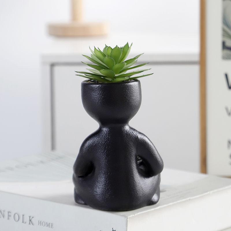 Nordisk Suckulent Keramik Liten Blomkruka Kontorsskrivbord Söt Dekoration Imitation Karaktär Grön Växt Krukväxt Vas Blomkruka