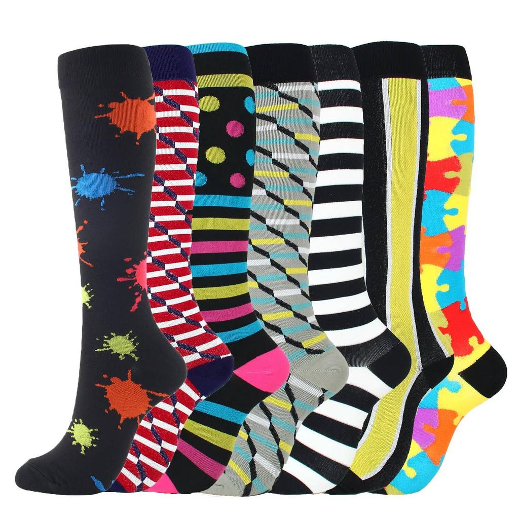 7 Pairs Compression Stockings Fit Running Unisex Nurses Flight Travel Leg Pressure Compress High Quality Socks