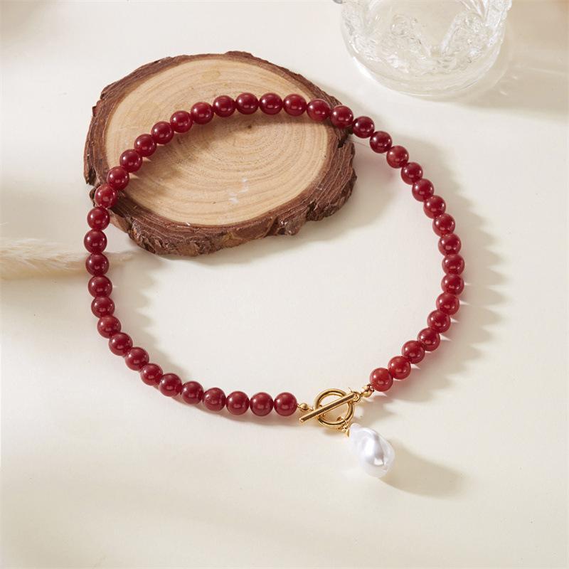 Niche high-end pearl necklace women's irregular beaded water drop pearl OT buckle neck chain necklace