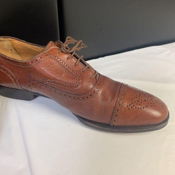 Vintage 80s A Testoni Old Logo Semi Brogue Straight Tip Leather Shoes Size 11 Brown(USED)