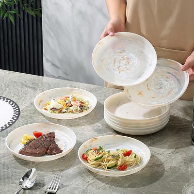Plate Vegetable Plate Household Fruit Plate 8-Inch Vegetable Plate Deep Plate Round Plate Tableware Imitation Porcelain Plastic Plate