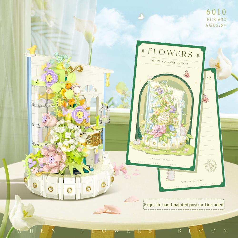 632 peças Blocos de Construção Floridos Iluminados Luminosos DIY Flor Blocos de Montar Decoração de Quarto de Menina Presentes de Aniversário 6010