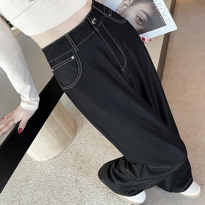 Women s 2026 Tencel Soft Denim High-Waisted Wide-Leg Slimming Floor-Length Casual Trousers M