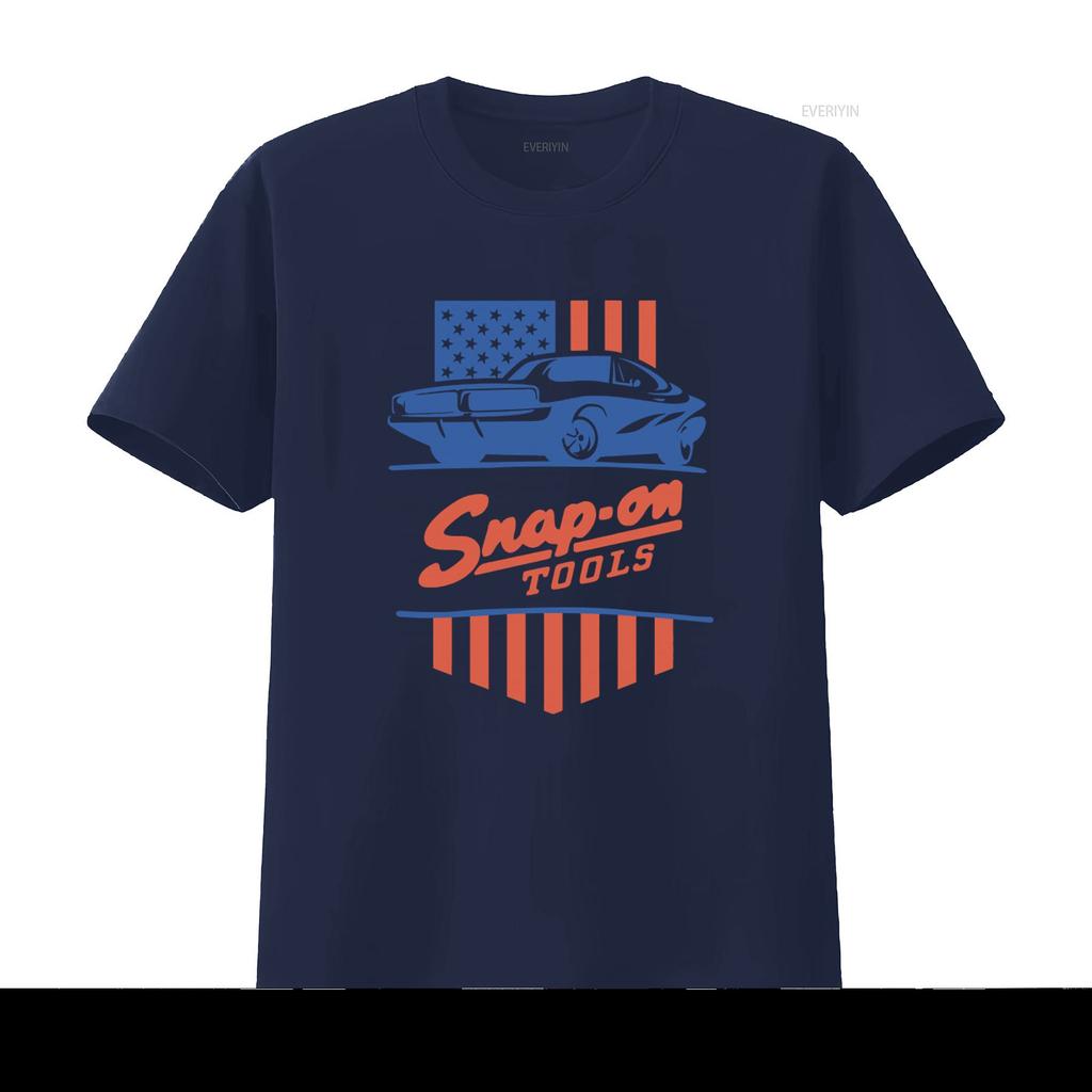 Snap On Tools T Shirt American Flag Car Print Mens vintage Washed Versatile Comfortable Casual homme Slightly graphic