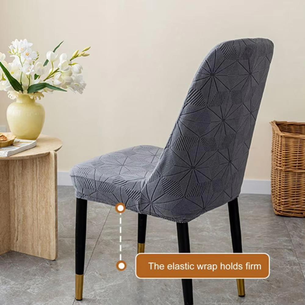 Seat Cover Jacquard Chair Cover Dustproof Kitchen Chair Protector Elastic Arc Chair Cover  Office