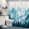 1 Realistyczna Scena Górska Zasłona Prysznicowa - Sosny, mgliste niebieskie góry, tkanina poliestrowa, można prać w pralce