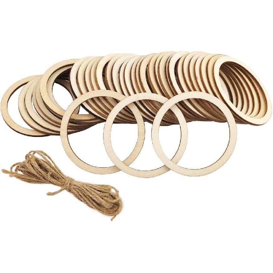 100 Pieces 6cm Wooden Cylinder Blocks Craft Wooden Hoop Rings Unfinished Round Wood Wreath Ring Block Wood Frame Craft Circle Ornaments Blank Wooden
