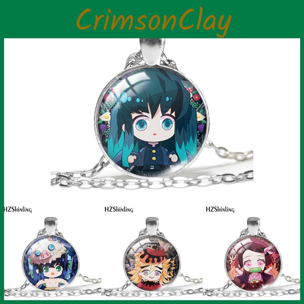 Collier élégant en alliage avec un pendentif en verre inspiré des personnages de Demon Slayer pour un port unisexe