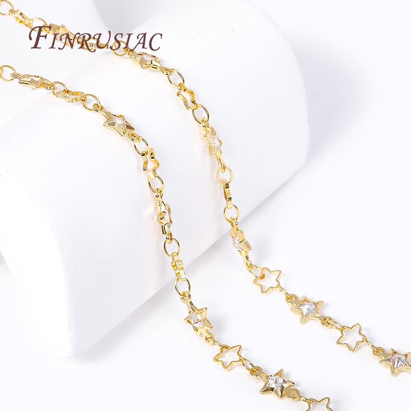 Großhandel Großmengen Metall Kristall Ketten 18K Gold Plated Stern Zirkon Anhänger Gliederketten Für DIY Halskette Schmuckherstellung Zubehör