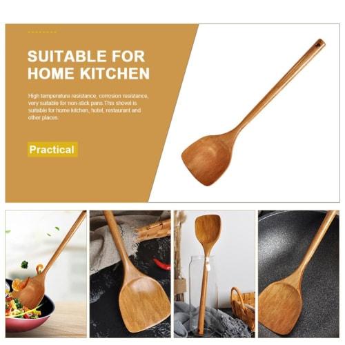 Luxshiny Wooden Wok Spatula Turner with Long Handle, Frying Shovel, Wok Shovel, Cooking Spoon, Kitchen Utensil, Flat Frying Spatula, Cooking Shovel, F