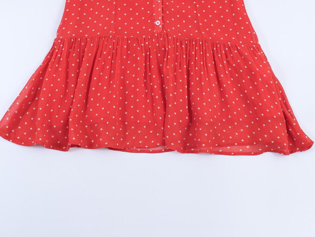 European Spring 2026 Women's Red Polka Dot Short Sleeve Dress