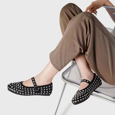 Mode Neue Klassische Schuhe für Frau Trend Ballerinas Lässig Leder Stilvoll Skelett Kristall Nieten Damenschuhe