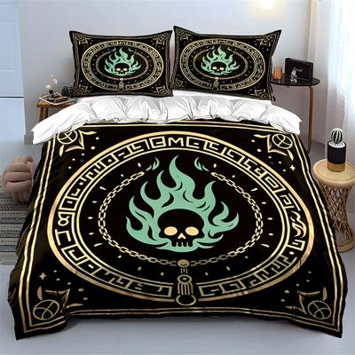 Skull Flame Decorative Set Bedding Set With 1 Duvet Cover 2 Pillowcases Single Double King Queen, Gift