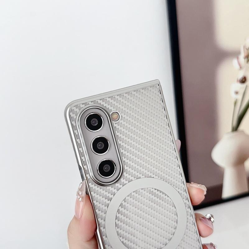 Simple Business Plating Transparent Carbon Fiber Magnetic Phone Case for Samsung Galaxy Z Fold 6 5 4 3 Fold 6 Fold 5 Fold 4 Fold 3