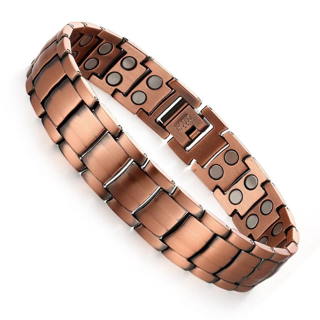 Kupferarmband mit Reifenmuster, diagonales Rotkupfer-Herrenarmband, drei Magnetreihen 2025