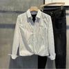 Men's Striped Embroidered Long Sleeve Lapel Shirt - Casual, Iron-Free, Slim Fit, Autumn.
