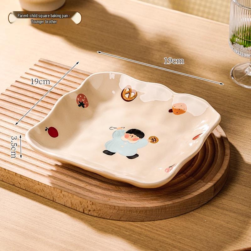 Ceramic Underglaze 8-Inch Deep Plate - Cute Fish/Rice Dinnerware Dish