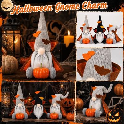 Figurka gnoma na Halloween trzymająca dynię do dekoracji domu na święta i świąteczna