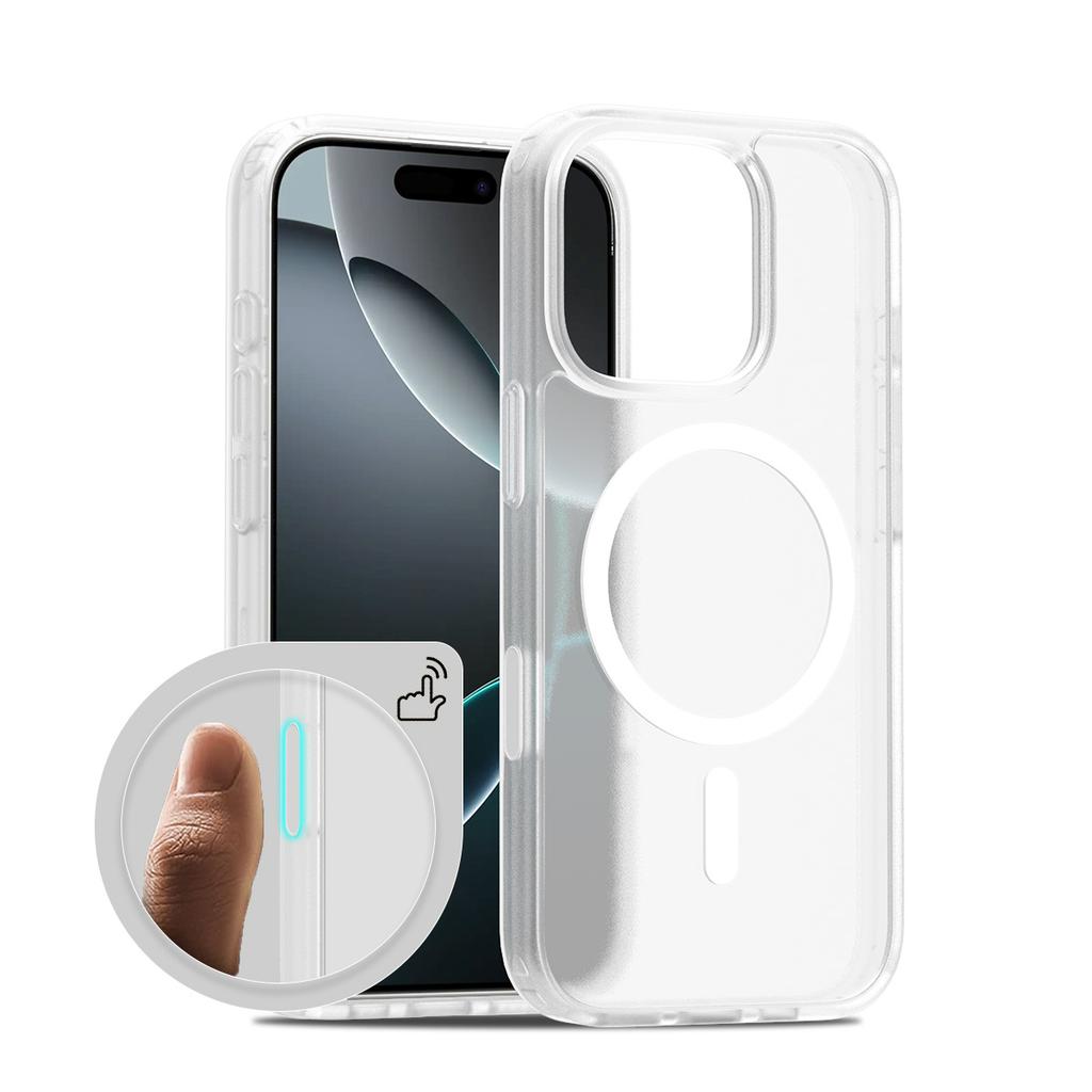 For Apple 17pro Max Transparent Black 2-in-1 Mobile Phone Case Frosted Magnetic AI Smart Button 16e Mobile Phone Case