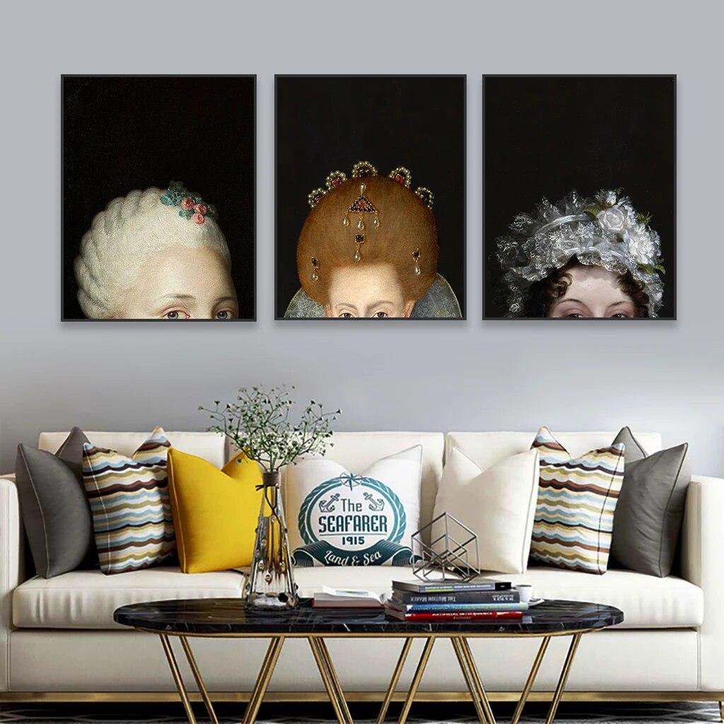 Baroque Woman Portrait Wall Art Poster Altered Art French Oil Painting Prints Rococo Art Canvas Painting Home Living Room Decor