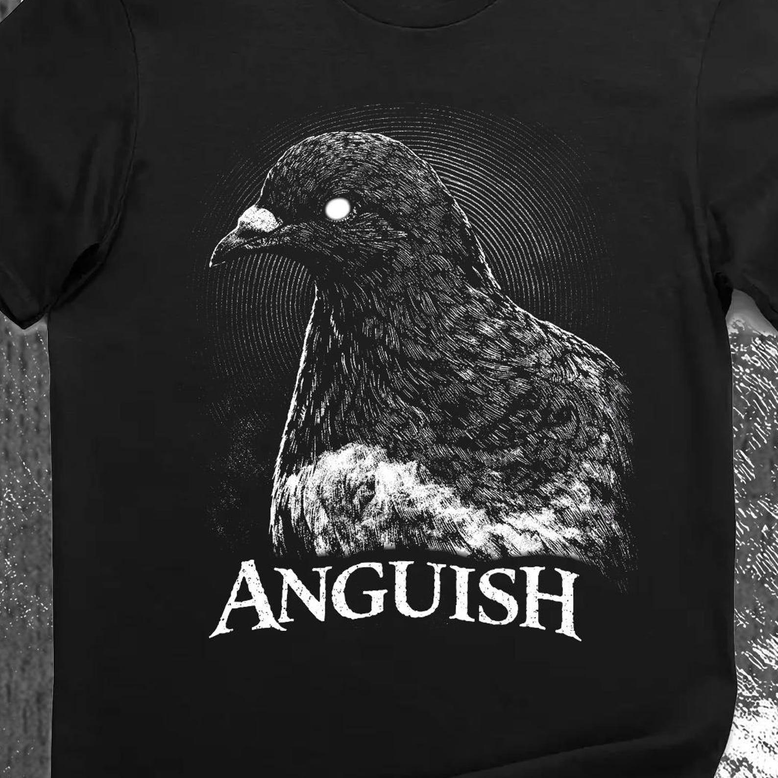 Anguish Pigeon Shirt – Dark Humor Pigeon T-Shirt, Trippy Bird Graphic Tee, Existential Meme Goth 3XL