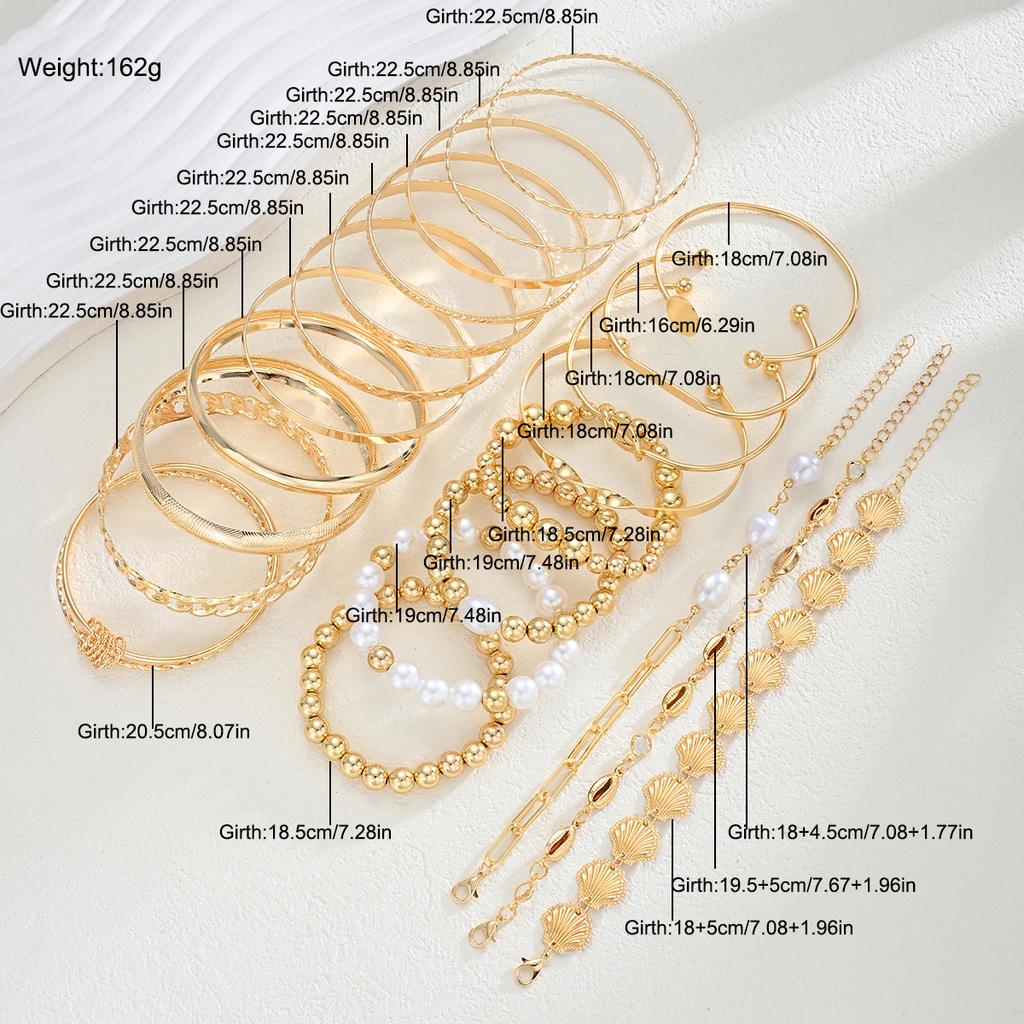 Elegant Vintage Gold Color Minimalist Bracelet Set for Women Open Knot Twisted Disc Scallop Bracelet for Women Daily Jewelry New