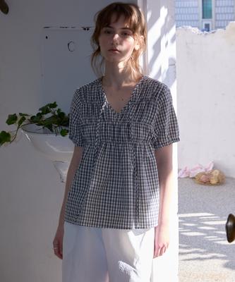 WIOE Roe Ribbon Check Blouse_White