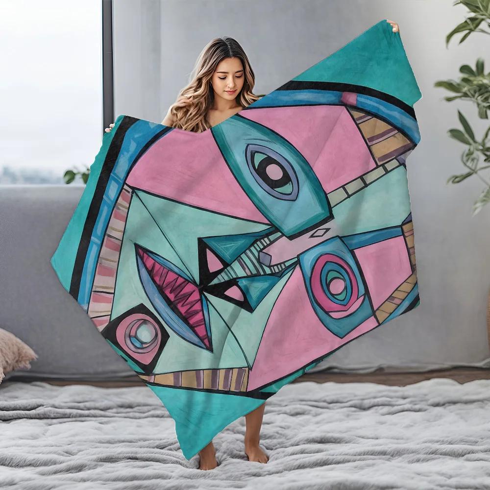 Abstract Face Design Throw Blanket for Sofa Bed Travel Camping Living Room Office Conditioning Blanket for All Seasons Gifts