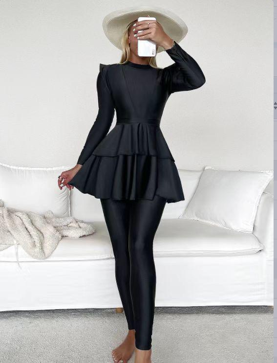 

2023 Женское утягивающее платье для дайвинга с длинными рукавами купальник Small чёрный