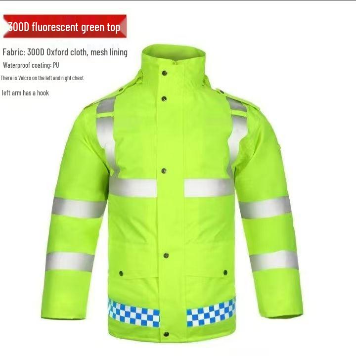 High-Visibility Raincoat & Pants Set: Road Duty Rescue Suit for Traffic Safety and Security.