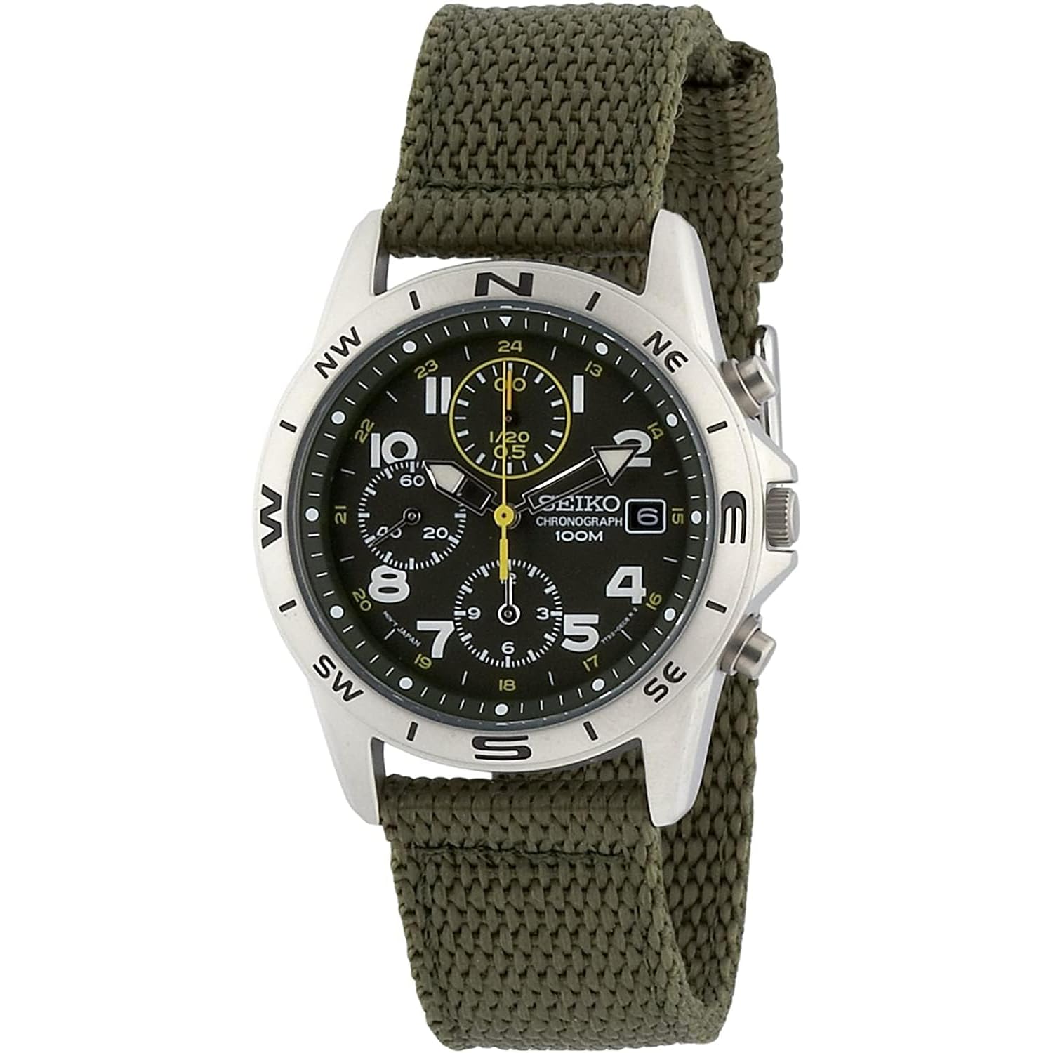 Military Khaki SEIKO Chronograph 100M Waterproof