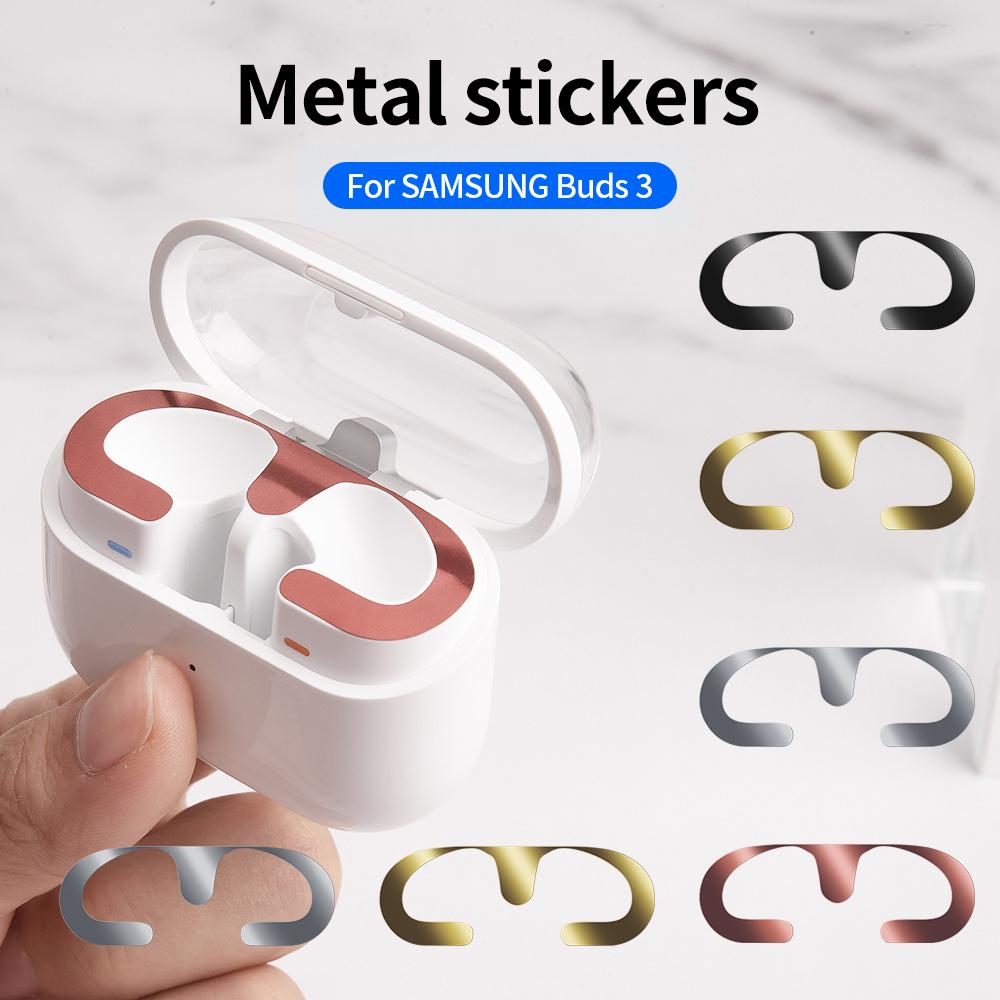 For Samsung Galaxy Buds3 Charging Case Bluetooth-compatible Earbuds Metal Sticker Anti-Dust Protective Decals