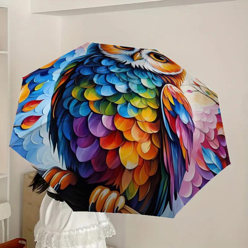 1pc Colorful Owl Artwork Umbrella with Plastic Handle,Suitable for All Seasons Home Travel Outdoor UmbrellaDD271