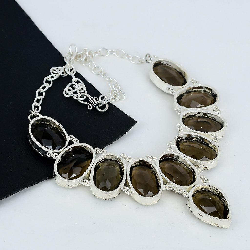 Bellissima Pietra di Topazio Affumicato Fatta a Mano Argento Sterling 925 Elettroformato Collana, Topazio Affumicato Argento Per Moglie Collana Unisex Regalo d'Amore