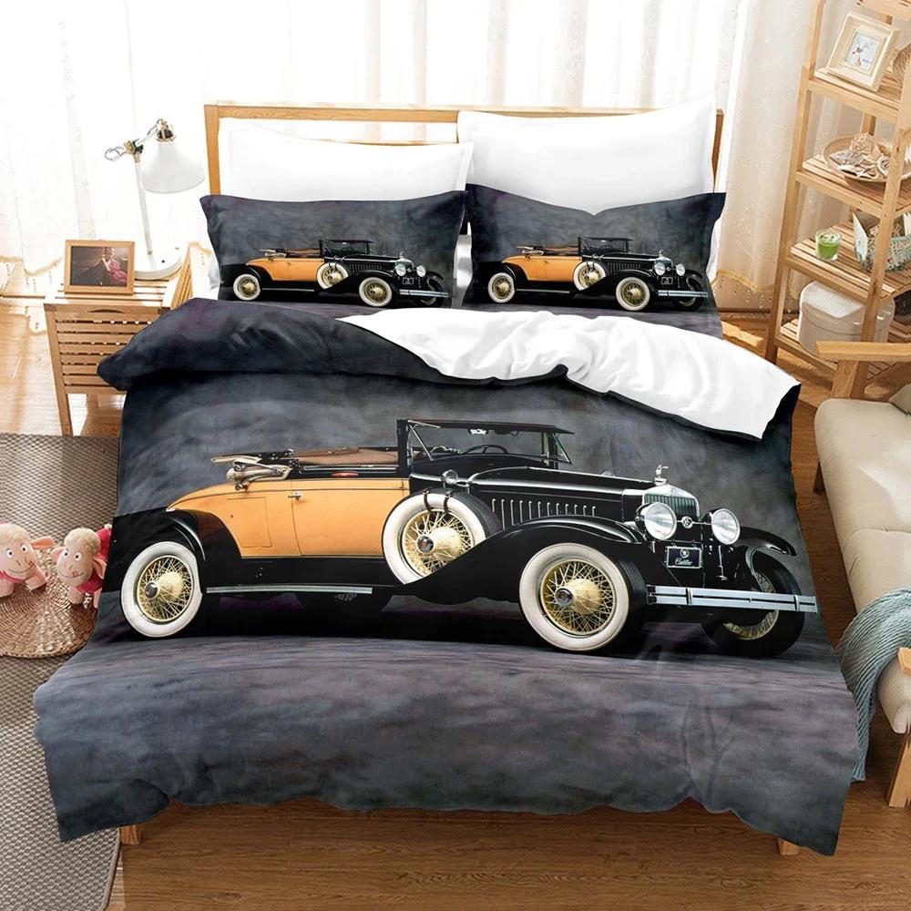 3D Vintage Car Including Duvet Cover Set With Pillowcases Microfiber 2/3Pcs Cool Sports Car Bed Comforter Set For King Bedding