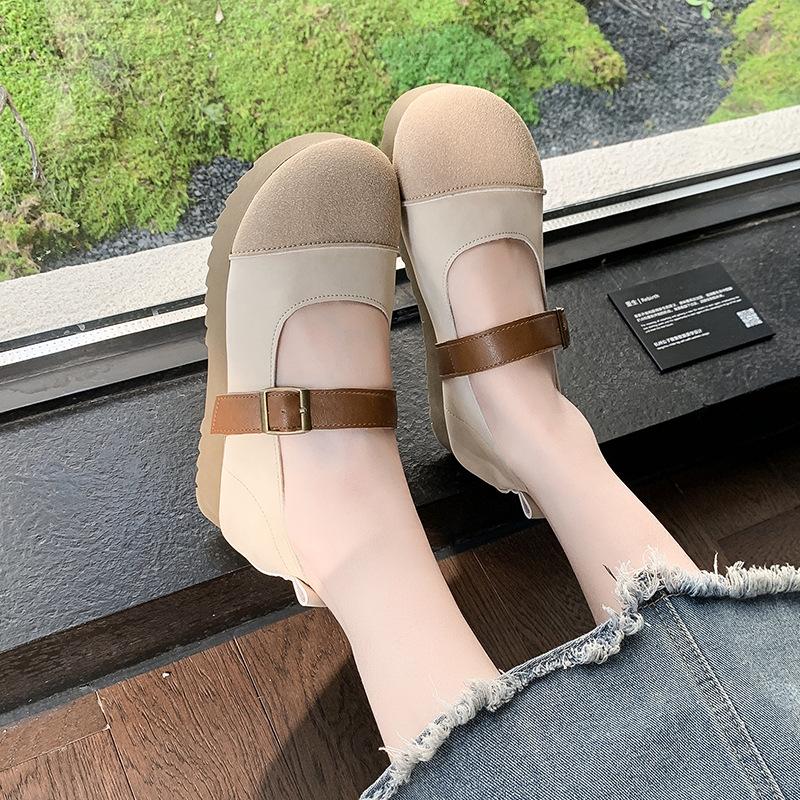 Retro Flat Comfortable Casual Shoes Women Soft Bottom Frosted Patchwork Casual Shallow Mouth Mary Jane Shoes Zapatos De Mujer