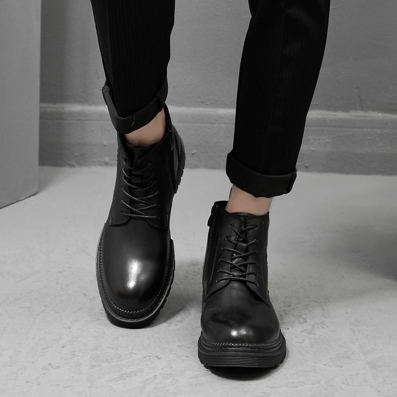 Stilvolle Herrenstiefel Seitenreißverschluss Herrenstiefel Echtes Leder Klassische Stiefeletten Männlich Bequem Warme Winterstiefel Herren